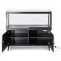 Retail store display case with split storage and two adjustable shelves