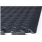 Trade show floor tiles exhibiting the layering of foam, vinyl finish, and beveled edge of one square