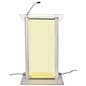Illuminated clear acrylic podium has a color brightness setting