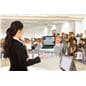 Clear acrylic Z shape podium holds laptops and notebooks