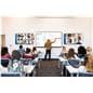 Smart interactive whiteboard being utilized in a college classroom setting