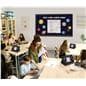 Smart interactive whiteboard presenting a word search puzzle in a classroom