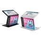 Touch screen interactive kiosk showcasing both colorways with the add on graphic placed on the front
