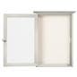 Outdoor menu display case with the cabinet door open