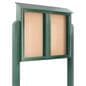 Free standing outdoor bulletin board with swinging cabinet doors