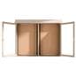 Outdoor enclosed bulletin board with the doors open for easy access to post messages and notices