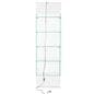 Glass curio cabinet with power cord positioned at the top of the unit