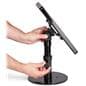 Black adjustable countertop iPad stand can be tilted