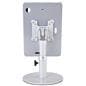 Silver adjustable countertop iPad stand with powder-coated aluminum enclosure