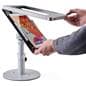 Silver adjustable countertop iPad stand with weighted anti-slip base