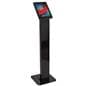 Black rotating standing iPad floor kiosk switches from portrait to landscape mode