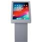 Silver rotating standing iPad floor kiosk with hidden audio port