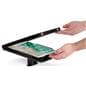 Black locking wall mount iPad enclosure with accessible front and rear camera holes