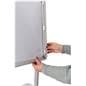 Silver countertop frame snaps open for quick graphic changes