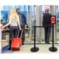 Floor standing digital sign stanchion with LCD screen for instructions