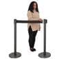 These retractable belt stanchions have a 10 foot long black belt