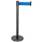 These retractable belt stanchions have a blue belt