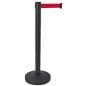 Red retractable belt barrier with a overall height of 36 inches