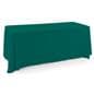 Green polyester table cover with an elegant draping display 