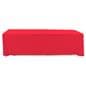 Red polyester table cover with overlock stitching 