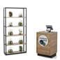 Wood host stand paired with rustic shelf for a cohesive display