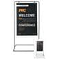 Minimal hanging signage stand with full color double sided graphics