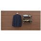 Cherry Finish Large Slotted Wall Board Panel with Professional Clothing Hanging and on Shelves