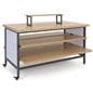 Tiered display table with wheels and gray powder coated steel frame
