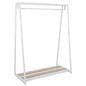 Retail clothes rack with white steel tubing construction 