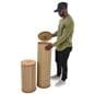 Round accordion display pedestals with eco-friendly features 