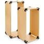 Modular shelving system with a 30 inch tall pedestal and 36 inch tall pedestal 