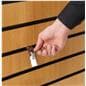 Slatwall cash wrap with aluminum, steel, and MDF materials