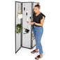 Hinged mesh retail display screen with overall dimensions of 45 inches wide by 72 inches tall