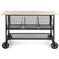Industrial wood and mesh display console with 33 pound weight capacity on bottom shelf