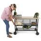 Industrial wood and mesh display console with 47.25" W x 16.5" D x 32" H dimensions