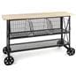 Industrial wood and mesh display console with black powder coated iron