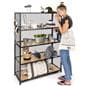 Metal mesh wood bookcase shelving with overall measurements of  40 W x 16 D x 60 H