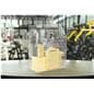 Clear acrylic suggestion box utilized on a countertop in a gym setting