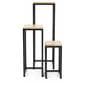 Wooden display tables with pine natural wood and black metal