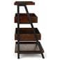 Rustic wooden dump merchandising shelves has a slim profile