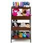 Rustic wooden dump merchandising shelves with a weight capacity of 66 pounds per shelf