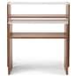 Wood nesting tables for retail display with walnut colorway 