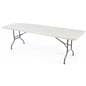 Sturdy molded plastic 8' event table package with custom spandex cover and LED light kit
