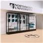 Slatwall display case with college merchandise
