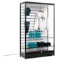 Slatwall display case with adjustable glass shelves