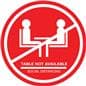 Red social distance table markers with spill-proof material 