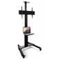 Widescreen monitor stand on wheels with AV accessory shelves