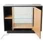 Two tone retail showcase with black and maple colorway with glass shelf
