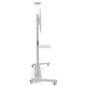 This mobile tv stand has a fixed swivel range