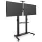 Double screen tv stand with a black powder coated finish